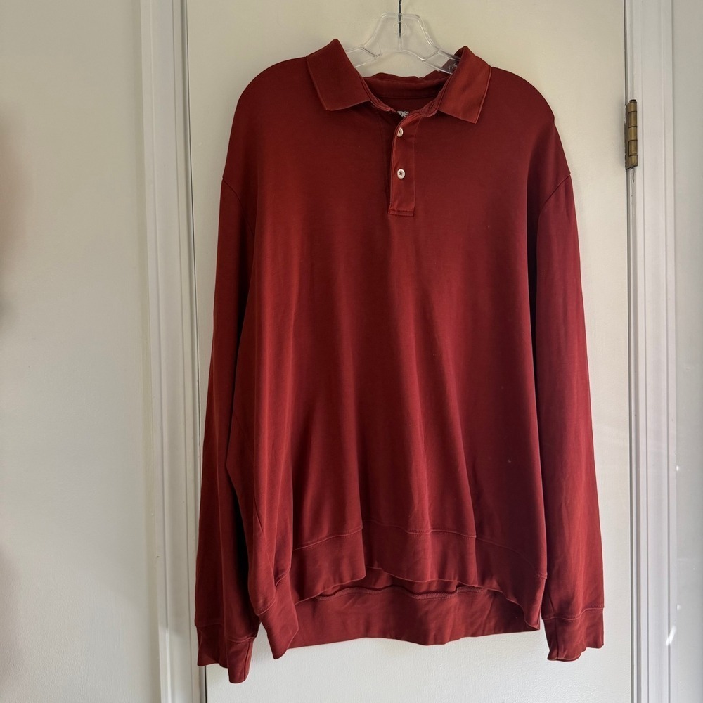 Lands' End Long Sleeve Polo Shirt Traditional Fit XL Red Knit Casual